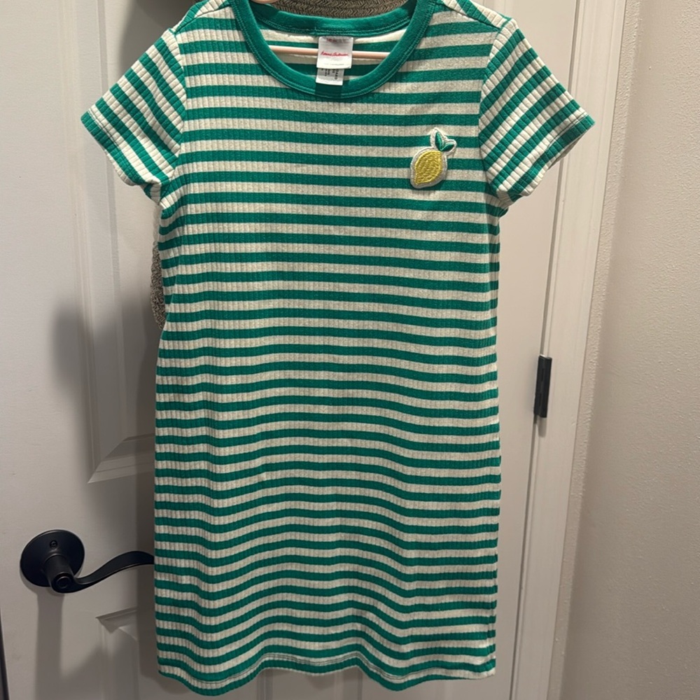 Hanna Andersson Green and White Striped Dress